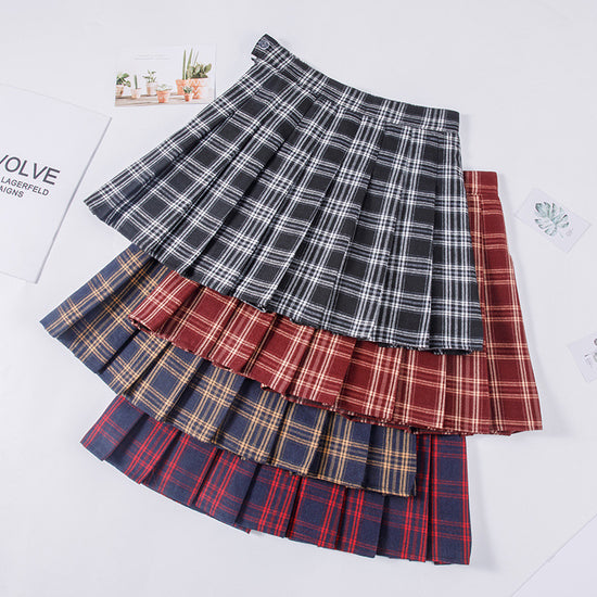 Plaid Pleated Skirt Women&
