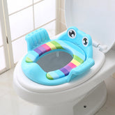 Baby Children Toilet Seat Toilet in blue with frog design, comfortable and safe for toddlers, adjustable non-slip pads.